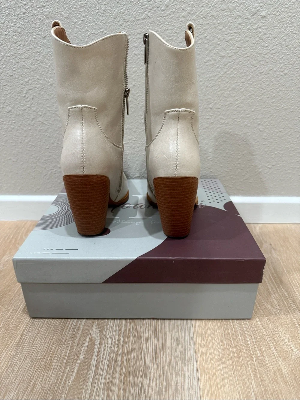 Cream Western Ankle Booties with Silver Toe Detail
